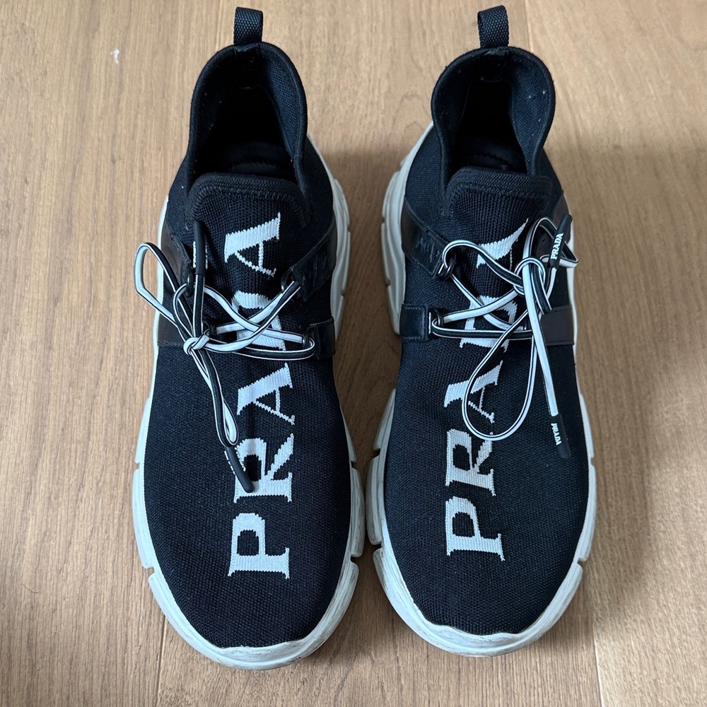 Prada Black and White womens knit Sneakers